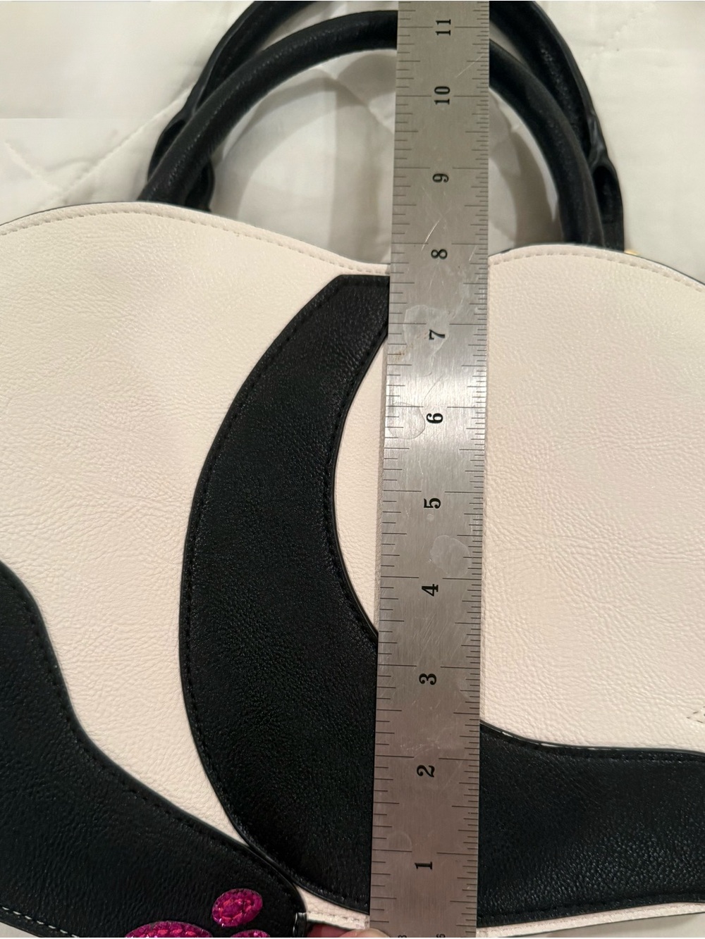 Betsey Johnson Panda Satchel Crossbody Bag Pom Pom Novelty Purse Black White - Picture 16 of 16